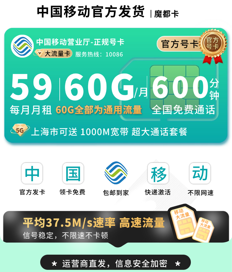 上海移动魔都卡套餐